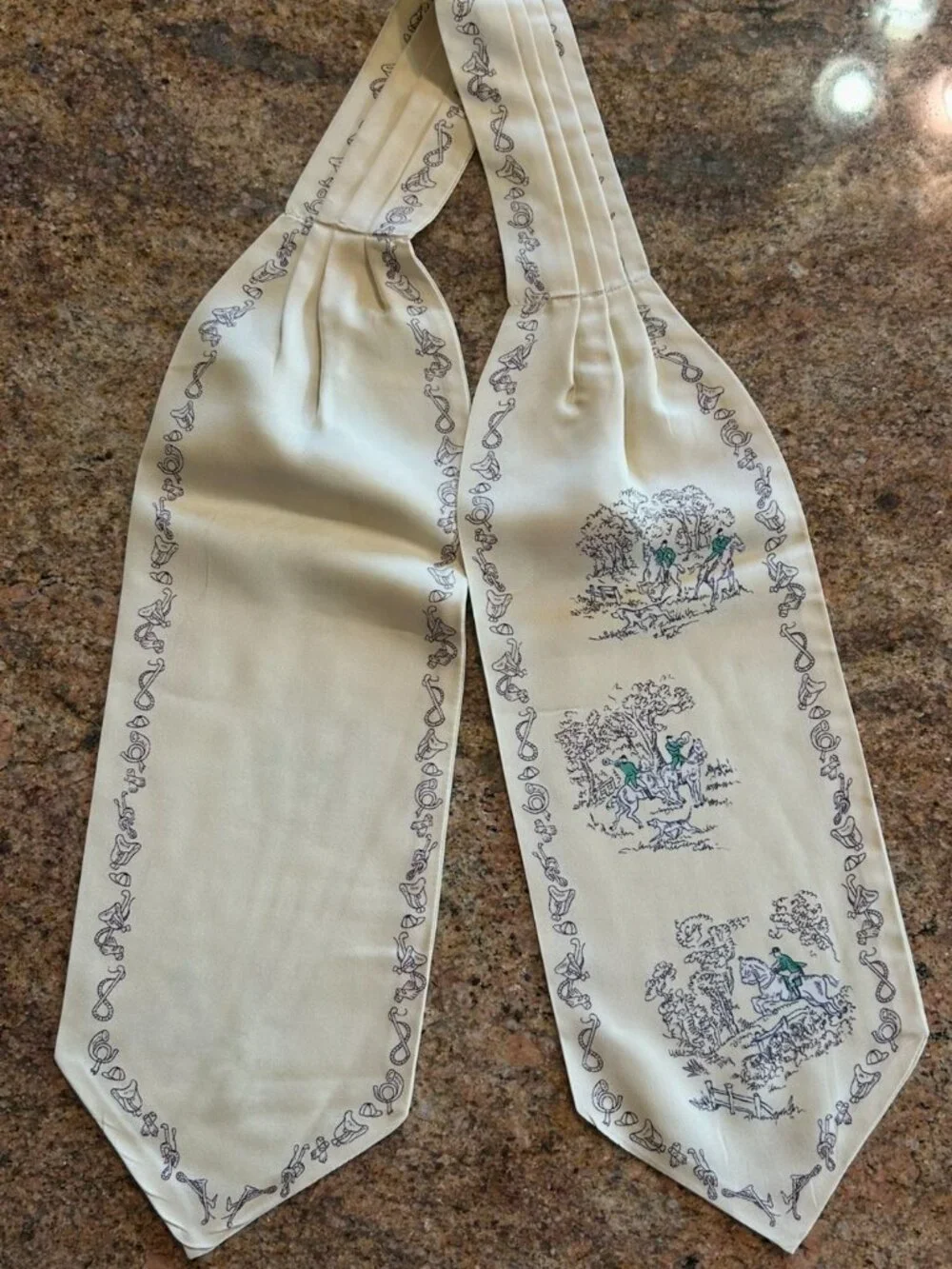 Vintage Cream Colored Marea Silk Ascot Tie with Equestrian Scene Made in Italy